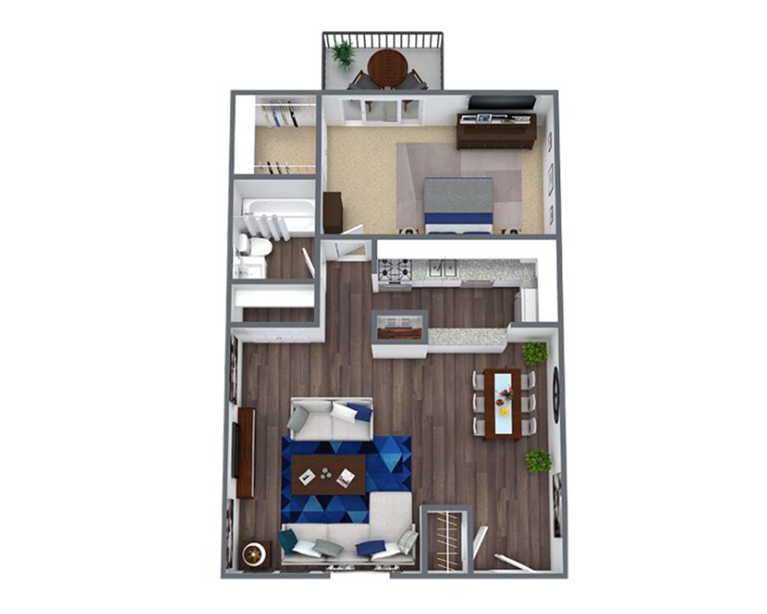 one bed one bath apartment floor plan at 640 square feet