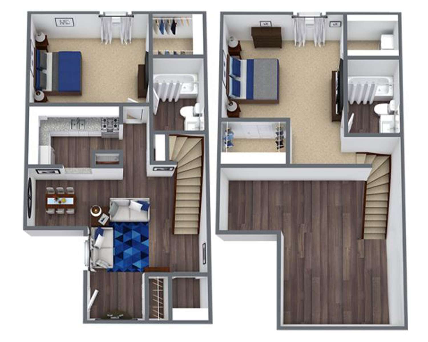 two bed two bath apartment floor plan at 1,084 square feet
