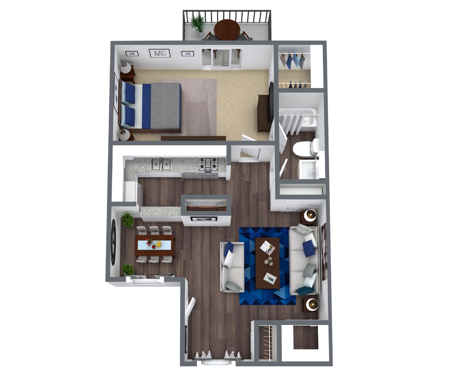 one bed one bath apartment floor plan at 710 square feet